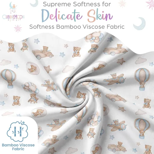 Vista 5 de Pijama de viscosa de bambú con cremallera de 2 vías para cambio de pañal, 0 a 24 meses, suave y elástico, paquete de 2 Oso azul
