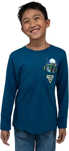 Vista 2 de Monster Jam Paquete de 2 camisetas de manga larga para niños pequeños a grandes Grave Digger El Toro Loco Megalodon Salvia esmerilada / azul carbón