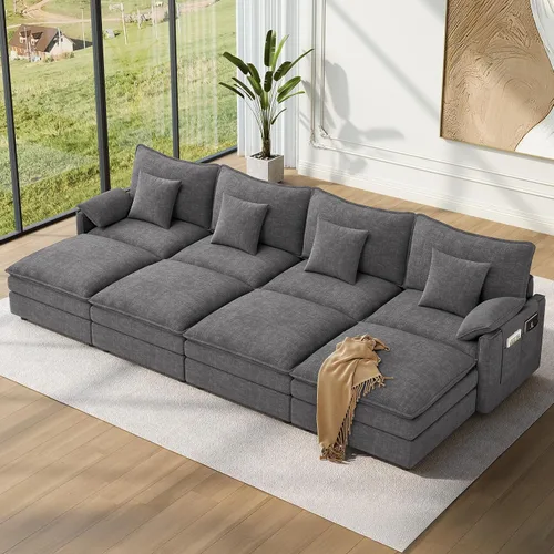 Vista 115 de Vesgantti Sofá modular de 108 pulgadas, cómodo sofá de nube con asiento profundo otomano movible, sofá modular en forma de L, sofás seccionales
