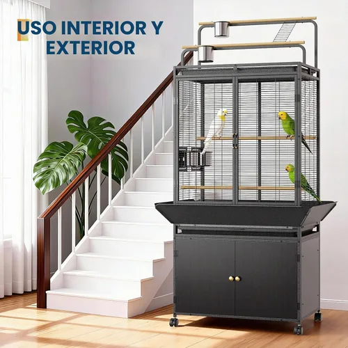 Vista 7 de GarveeTech Jaula para pájaros extra grande con tapa de juego y gabinete