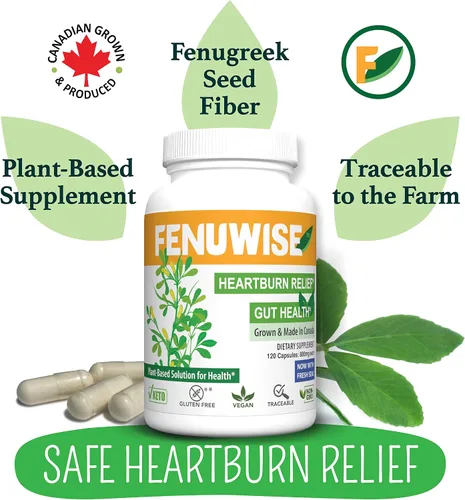 Vista 2 de Suplemento de cápsula de fibra natural de fenogreco para alivio del ácido - Suplemento dietético vegano premium que apoya la salud digestiva, 120