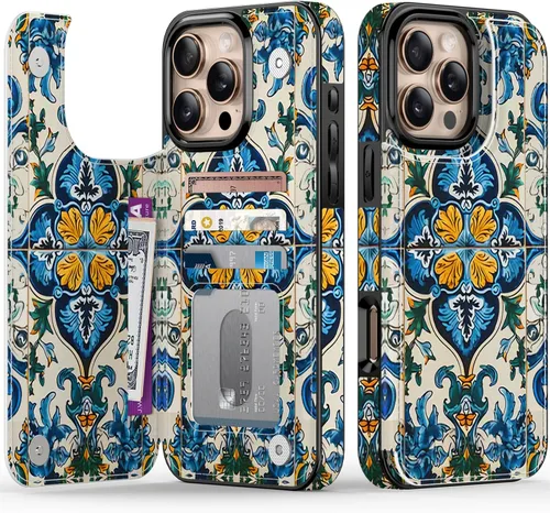Vista 121 de FUNMIKO Funda tipo cartera para iPhone 15 con tarjetero + clip para efectivo, bloqueo RFID, protección contra caídas de grado militar y obras