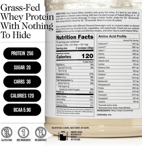 Vista 3 de NAKED Paquete de proteínas alimentadas con pasto: suero de leche sin sabor de 5LB y caseína sin sabor de 5 libras