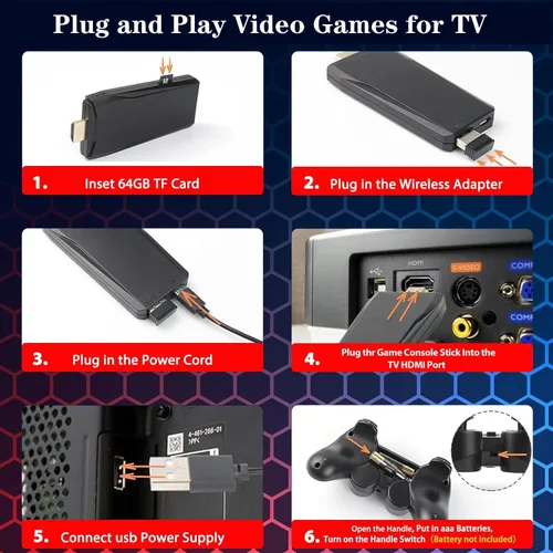 Vista 5 de Consola de juegos retro inalámbrica, consola de juegos portátil Nostalgia Stick con más de 20000 juegos, 9 emuladores, salida HDMI 4K, controlador