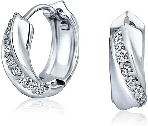 Vista 4 de Elegant Cubic Zirconia CZ Accent Stripe Criss Cross Twist OXOX Huggie Small Hoop Earrings For Women Men 14K Gold Plated .925 Sterling Silver