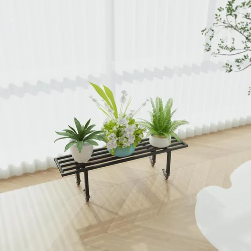 Vista 9 de Zhongma Soporte de metal para plantas de un nivel con ruedas, (35.43 pulgadas de largo x 8.66 pulgadas de ancho x 10.3 pulgadas de alto) soporte