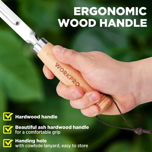 Vista 5 de WORKPRO Desbrozadora de grietas, herramienta de deshierbe de acero inoxidable de 12 pulgadas con mango de madera de haya, espátula extractora