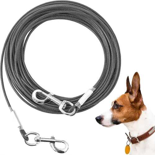 Vista 9 de Cable de Amarre para Perros, 10/20/30/50/100 Pies, Correas para Perros a Prueba de Mordidas para el Patio, Cable de Amarre Resistente para Perros