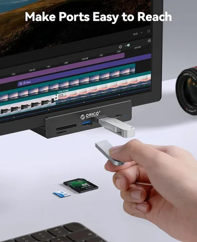 Vista 8 de ORICO Hub USB 3.2, Abrazadera USB Hub con puerto de fuente de alimentación adicional, extensor USB de 5 puertos de aluminio de 10 Gbps con 2 puertos
