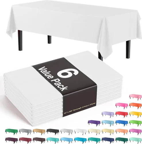 Vista 53 de Party Solids Paquete de 6 manteles de plástico prémium de 54 pulgadas x 108 pulgadas. Cubierta de mesa rectangular de plástico - Aqua