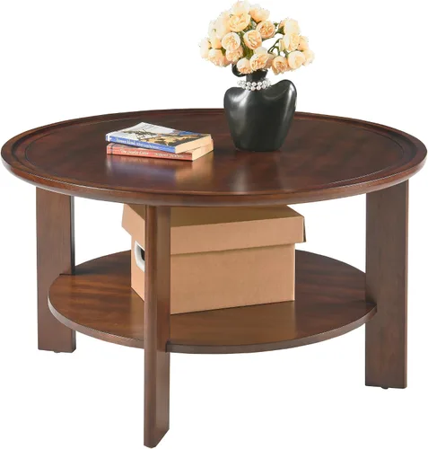 Vista 10 de Mesa auxiliar redonda para sala de estar, mesas de cóctel de madera maciza con parte superior empalmada, mesa central tradicional de madera