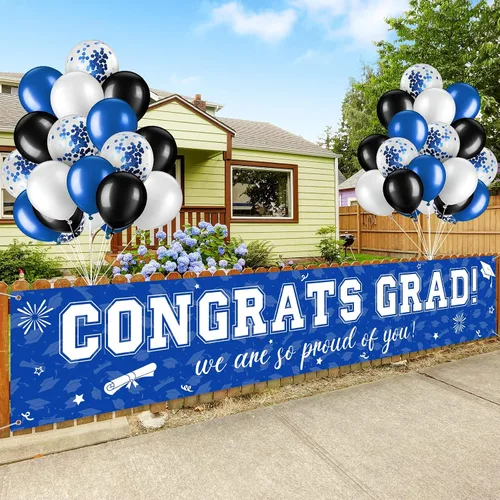 Vista 16 de Cartel de graduación de 37 piezas para decoración de globos de clase de 2026, pancarta de felicitaciones graduadas para decoración al aire libre