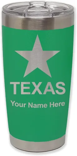 Vista 18 de LaserGram Vaso aislado al vacío de 20 onzas, bandera de Texas, grabado personalizado incluido (negro)