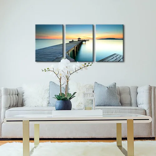 Vista 7 de Wieco Art 3 piezas de lienzo de paisaje marino impresiones de arte de pared, puesta de sol, océano, playa, pinturas para cocina, dormitorio, hogar