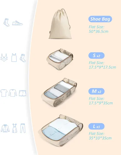 Vista 5 de BAGSMART - Juego de 7 cubos de embalaje para maletas esenciales de viaje, juego de bolsas organizadoras ligeras con bolsa de zapatos, cubos de viaje