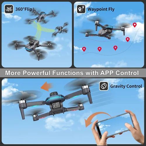 Vista 5 de Drone FPV con control remoto con cámara 1080P para niños y adultos principiantes, cuadricóptero plegable con estuche de transporte, lente ajustable