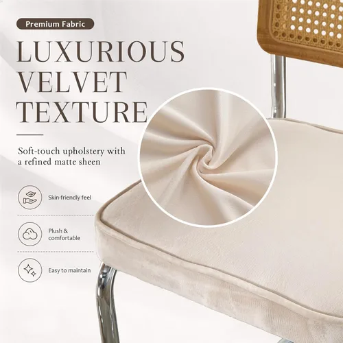 Vista 6 de Upholstered Velvet Dining Chairs Set of 2, Mid Century Modern Armless Upholstered Dining Chair with Rattan Back Stainless Chrome Frame for Dining
