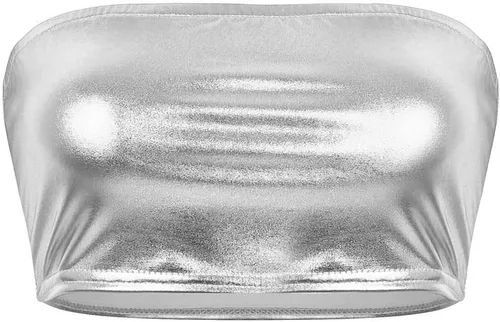 Vista 5 de TiaoBug Sujetador de mujer brillante metálico sexy sin tirantes con parte superior de tubo corto Rave Bandeau