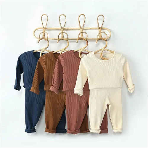 Vista 6 de Conjunto de pijama de 2 piezas de algodón orgánico suave y cómodo para otoño e invierno, para bebés y niñas (talla 90), Caramelo