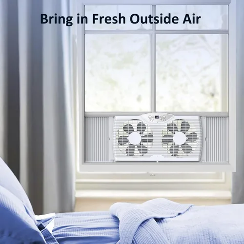 Vista 7 de shinic Ventilador de ventana doble, flujo de aire reversible de aspas de 9 pulgadas, control de termostato, 3 velocidades, 3 funciones, ancho
