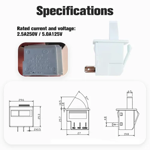 Vista 4 de Interruptor de luz de repuesto para puerta de refrigerador, control momentáneo de 2 pines compatible con GE, Whirlpool, Maytag, KitchenAid y más