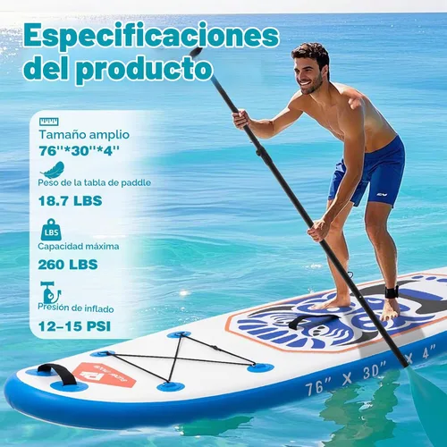 Vista 2 de Tabla de remo inflable con accesorios de SUP de primera calidad – Mochila, paleta ajustable, cubierta antideslizante, bomba de mano, correa, aletas