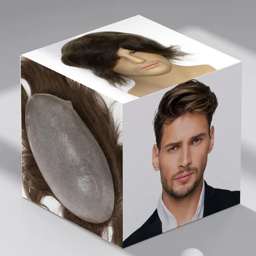 Vista 21 de toupee tupé para hombres 0.002 in ultra suave, transparente, piel fina, toda línea capilar natural con bucle en V para hombre, pelucas de sistemas
