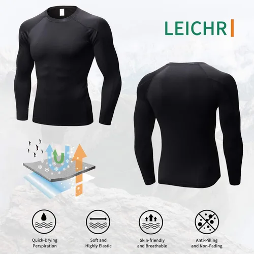 Vista 6 de Camisas de compresión para hombre, manga larga, capa base, secado rápido, camisetas de entrenamiento para deportes y correr