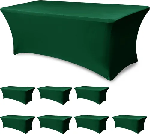 Vista 26 de Funda Elástica para Mesa para Mesas Rectangulares de 4 pies - Paquete de 8 Manteles de Spandex Azul Aguamarina con Elástico - Para Mesas Plegables