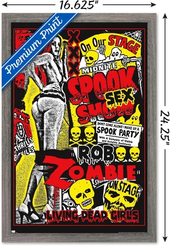 Vista 3 de Rob Zombie - Póster de pared de niñas muertas vivientes, 22.4 pulgadas de largo x 14.7 pulgadas de ancho, versión enmarcada de madera de granero