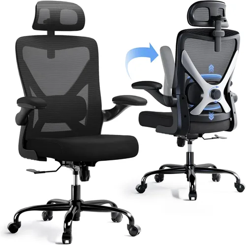 Vista 3 de Silla de oficina ergonómica negra: silla de escritorio de malla cómoda con Negro