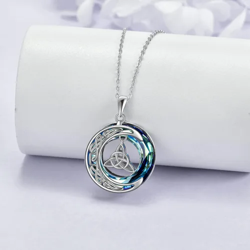 Vista 2 de YFN Plata de ley celta concha de abulón de TriskelePentagrama de pentáculoNudo TrinitarioBrujasEstrella de DavidCollar de brújula vikinga joyería
