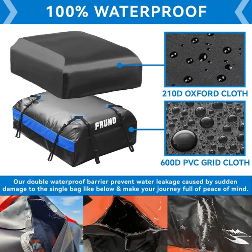 Vista 2 de FRUNO Portaequipajes para Techo Universal Vehículo Portaequipajes para Techo con Bolsa de Carga Impermeable de 21 Pies Cúbicos y Funda