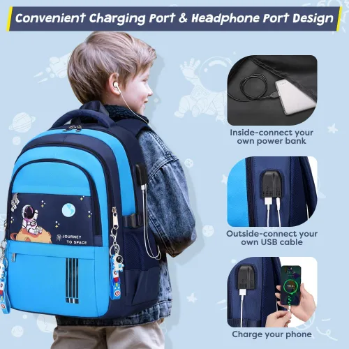 Vista 4 de Mochila para niños - Mochila para niños con bolsa de almuerzo - Juego de bolsa de libros para niños, niñas, adolescentes, escuela primaria