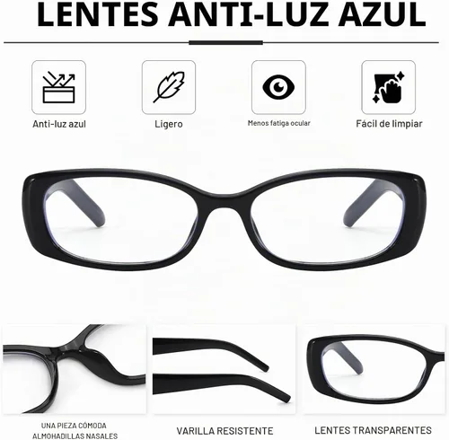 Vista 5 de DreamCalf Office-Siren Blue Light Glasses Rectangle Fake Glasses for Women negro (A- Black)