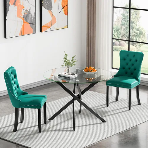 Vista 110 de Juego de mesa de comedor SSLine moderno de 3 piezas con mesa redonda de vidrio para 2, lujosa mesa de comedor circular de 36" con tapa de vidrio