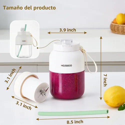 Vista 5 de Mojoco Batidora Portátil de Batidos - Licuadora Personal de 24oz para Batidos y Licúes - Batidora de Jugo Inalámbrica/Recargable con Cuchilla