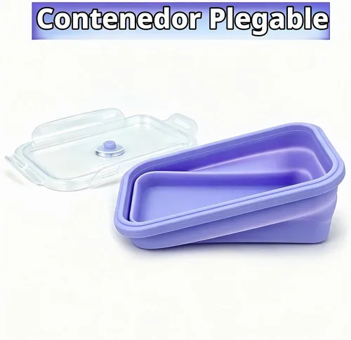 Vista 6 de Contenedores plegables morados para preparación de comidas, cuencos de campamento, caja Bento de silicona con tapa de plástico hermética, apto