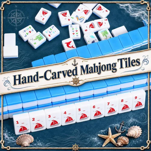 Vista 5 de Juego de azulejos Mahjong azul americano grabado con temática