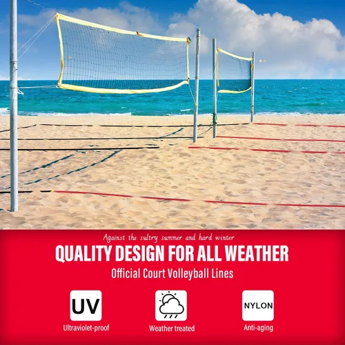 Vista 3 de Líneas profesionales de voleibol de playa para arena, 2 pulgadas, altamente visibles, para todo tipo de clima, con anclajes de acero inoxidable