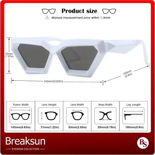Vista 7 de Breaksun Gafas de sol de ojo de gato con montura gruesa para mujer, estilo vintage, de moda, estilo retro