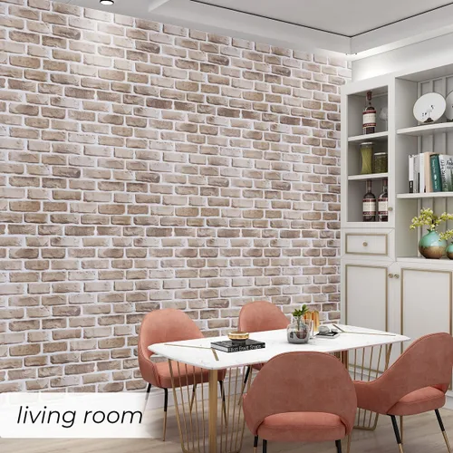 Vista 9 de Coavas Papel tapiz de ladrillo despegable y adhesivo, papel de contacto marrón de ladrillo sintético, 17.7 x 118.1 pulgadas, papel de pared adhesivo