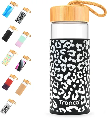 Vista 16 de Tronco Botellas de agua de vidrio de 20 onzas con tapas, botellas de vidrio de borosilicato reutilizables con tapa de bambú y funda de silicona