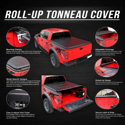 Vista 2 de DNA Motoring TTC-TRISOFT-049 Cubierta Tonneau Tri-Plegable Suave Ajustable para Cama Trasera de Camioneta Pickup, Negro