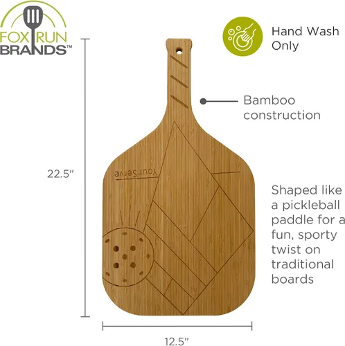 Vista 4 de Fox Run Your Serve Pickleball Paddle Charcutería, 14.5 x 7.5 pulgadas, tablas para servir queso de bambú Fun Postgame Charcuterie Board Large