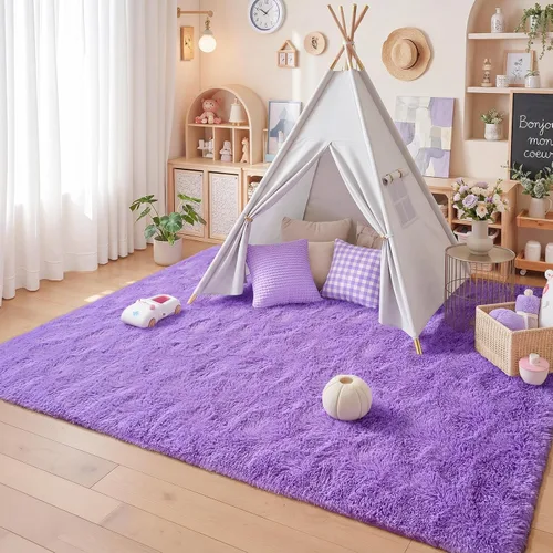 Vista 32 de junovo Alfombra de área lavable y antideslizante, alfombras de área pequeñas y esponjosas, alfombra peluda para sala de estar, alfombra suave