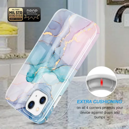 Vista 4 de luolnh Funda dorada brillante compatible con iPhone 15 Plus, diseño de mármol, a prueba de golpes, delgada y suave, funda de silicona para iPhone 15