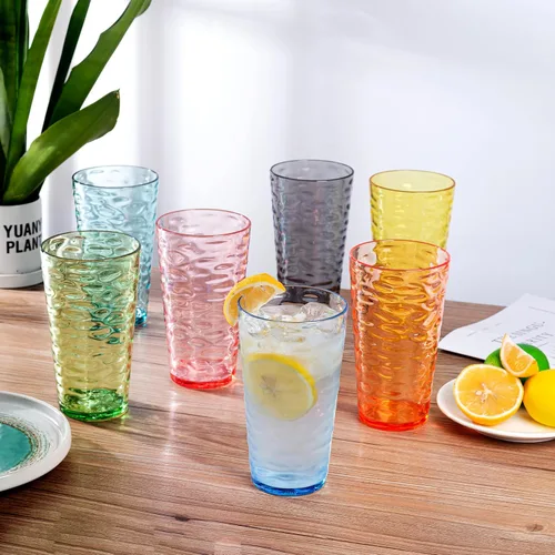 Vista 3 de Vasos de plástico de 20 onzas, vasos de acrílico de alta calidad, juego de 6 vasos azules reutilizables, apilables, sin BPA, a prueba de roturas