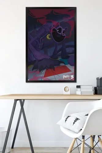 Vista 6 de Poppy Playtime: Capítulo 3 - Póster de pared CatNap, 34 pulgadas de largo x 22.4 pulgadas de ancho, versión enmarcada en negro Versión con marco