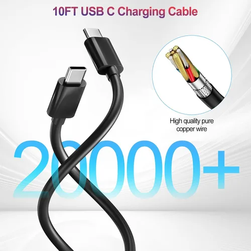 Vista 5 de Cargador súper rápido de 60 W, cargador Samsung para teléfono Android, paquete de 2 cargadores USB C bloque de carga rápida y cable USB C de 10 pies